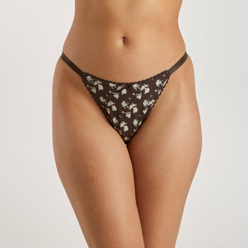 Culotte Triangle Brésilienne en Pointelle - Marron Floral Auralise