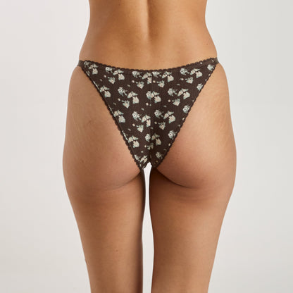 Culotte Triangle Brésilienne en Pointelle - Marron Floral Auralise