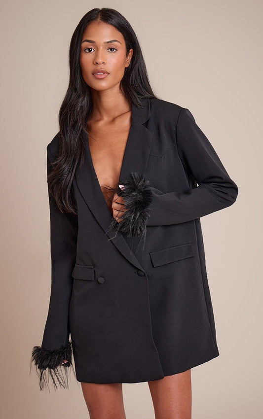 Robe blazer noire – détails en fausse fourrure Auralise