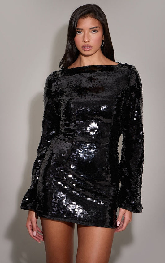 Robe courte à sequins noir Auralise