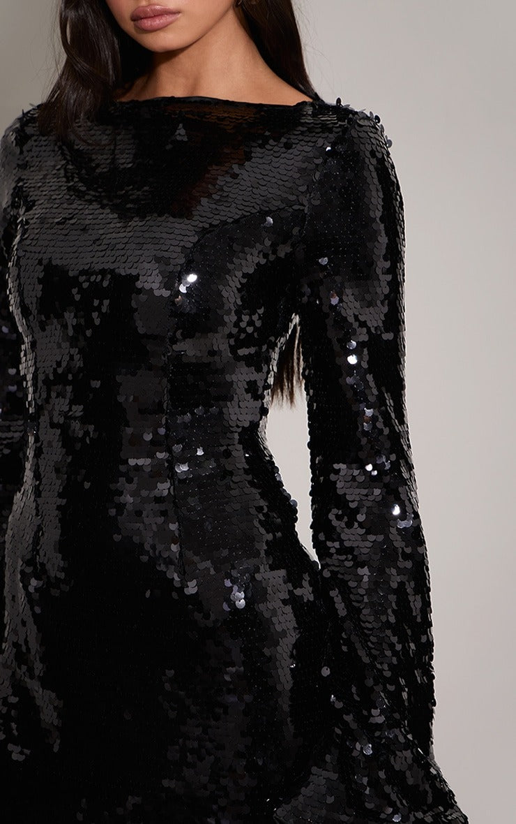 Robe courte à sequins noir Auralise