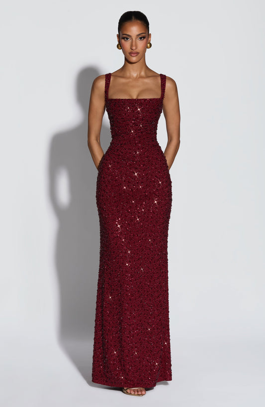 Calanthe Maxi Dress - Burgundy Sparkle Auralise