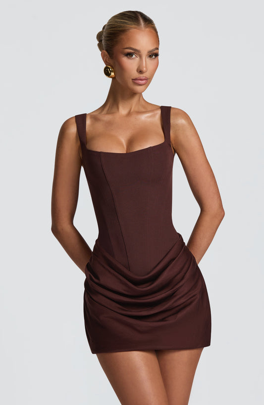 Cornelia Mini Dress - Plum Brown Auralise