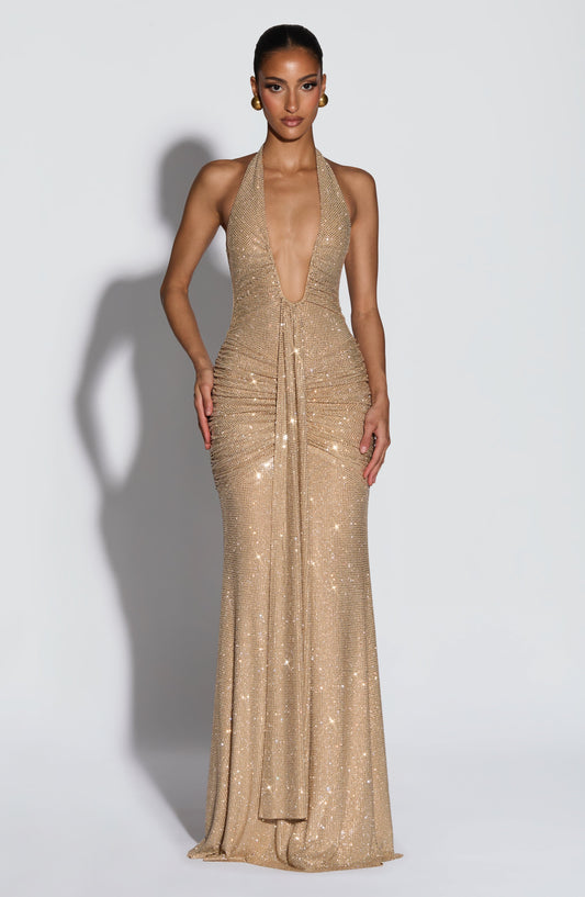 Rosetta Maxi Dress - Gold Sparkle Auralise